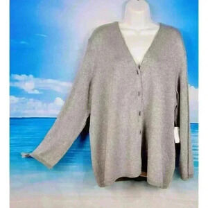 NWT JOSEPHINE CHAUS Womans SILVERY GREY Metallic Cardigan Sweater Silk size 2x